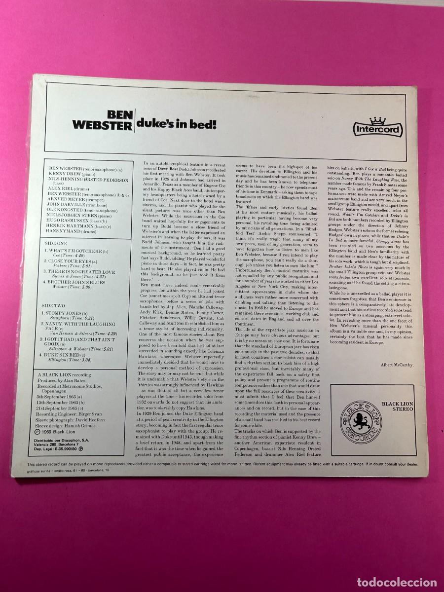 Discos de vinilo: BEN WEBSTER / DUKES IN BED! - LP - Foto 2