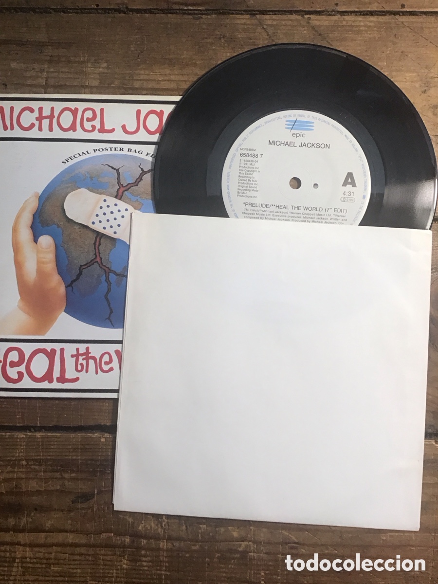 Discos de vinilo: Michael Jackson HEAL the WORLD POSTER BAG uk - Foto 3