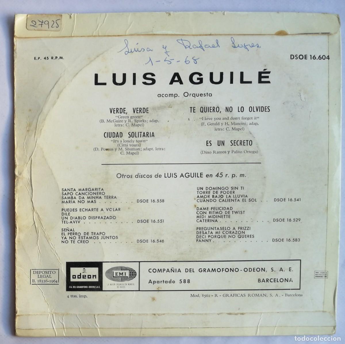 Discos de vinilo: Luis Aguil&eacute;, Mas Ritmo... De Luis Aguil&eacute;, Odeon DSOE 16.604 - Foto 2