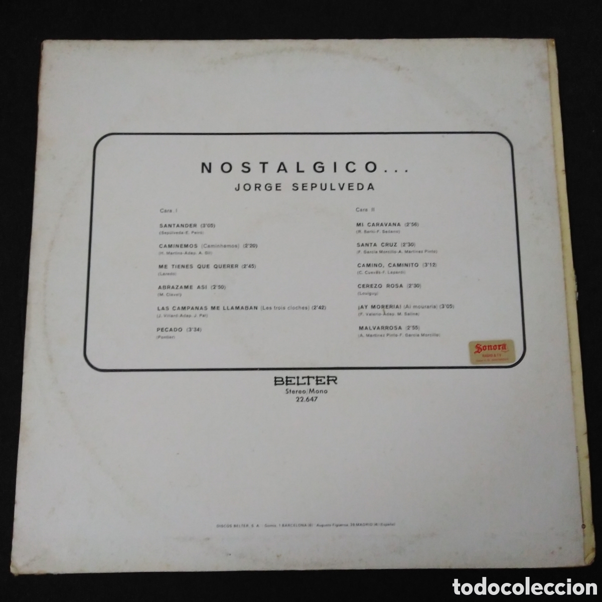 Discos de vinilo: JORGE SEP&Uacute;LVEDA - NOST&Aacute;LGICO ... - VOL. 2 - LP - 1972 - Foto 2