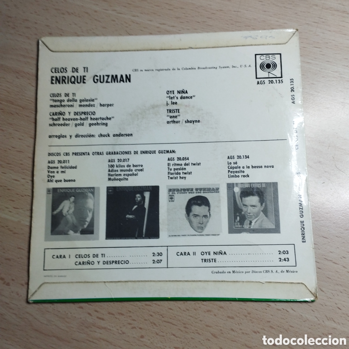 Discos de vinilo: EP 7&rdquo; Enrique Guzm&aacute;n 1963 Celos de t&iacute; + 3 - Foto 2