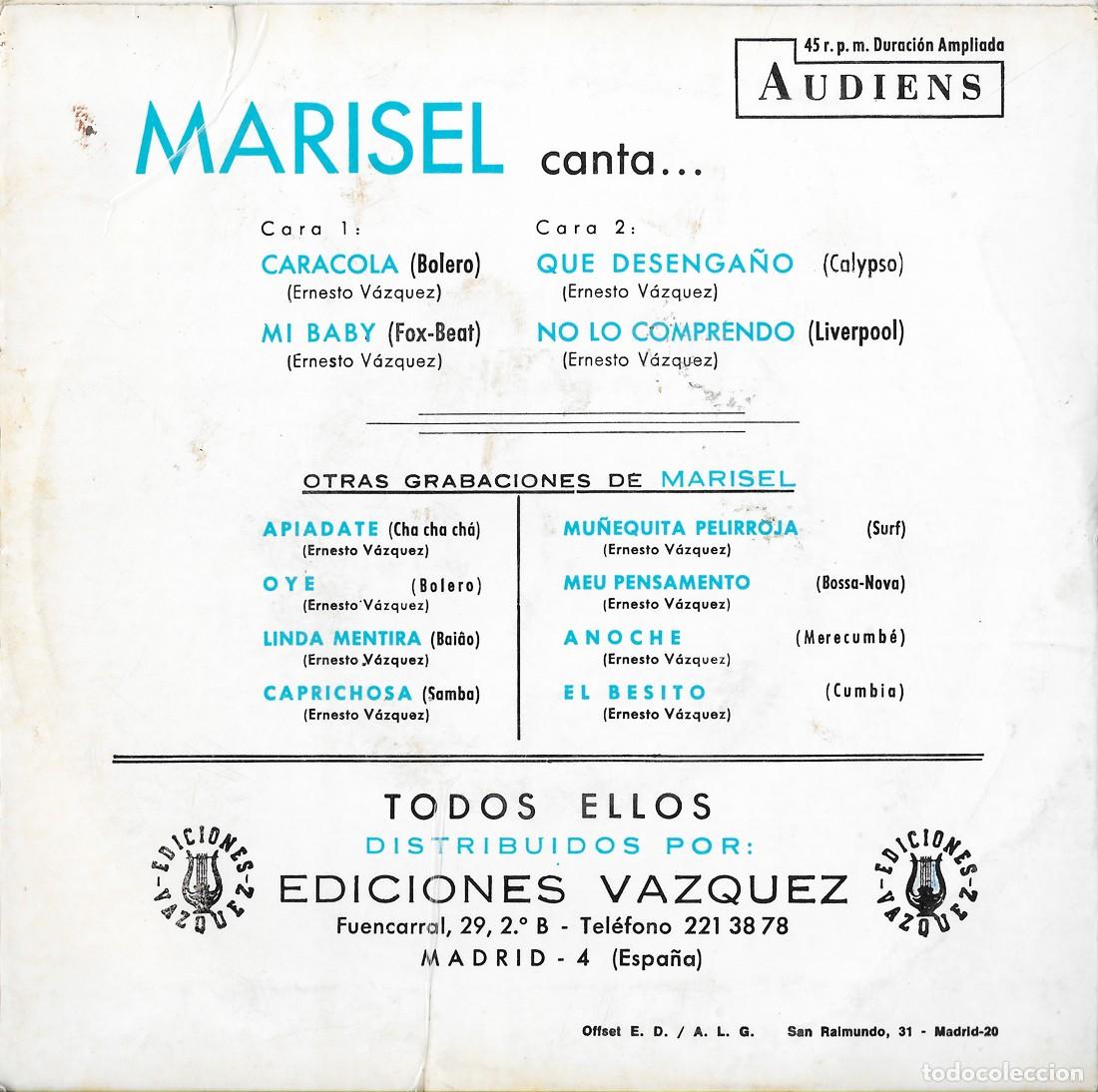 Discos de vinilo: MARISEL EP CARACOLA PROMOCIONAL 1968 - Foto 2