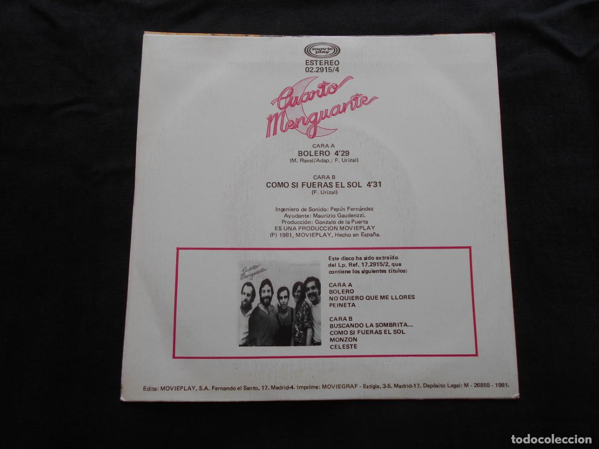 Discos de vinilo: CUARTO MENGUANTE // BOLERO + 1 - Foto 2