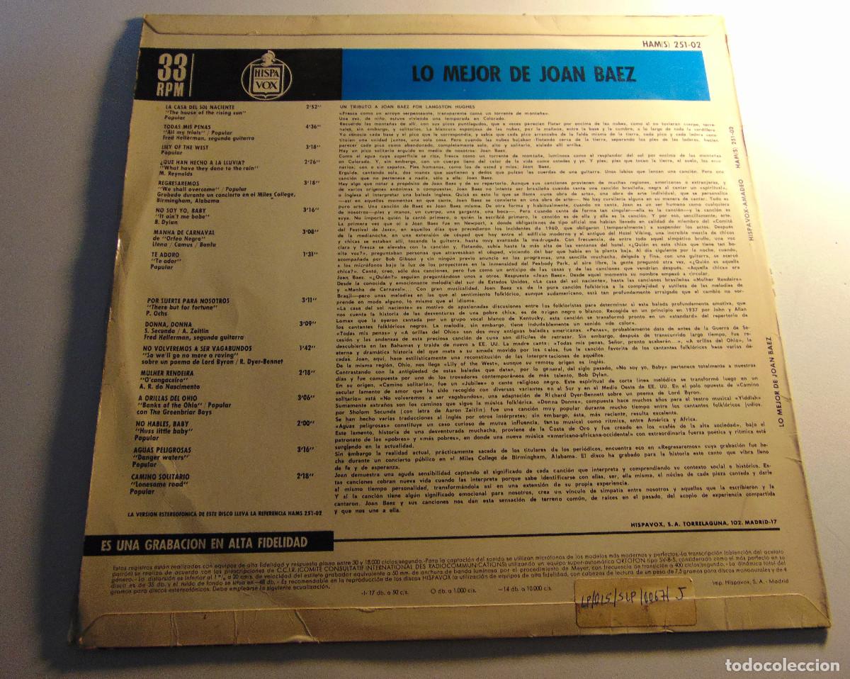 Discos de vinilo: JOAN BAEZ - LO MEJOR ... - LP DE 1965 - Foto 3