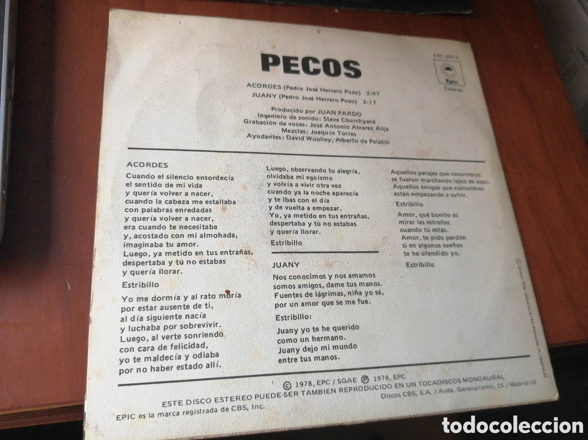Discos de vinilo: SINGLE 7&rdquo; VINILO DISCO PECOS ACORDES - Foto 2