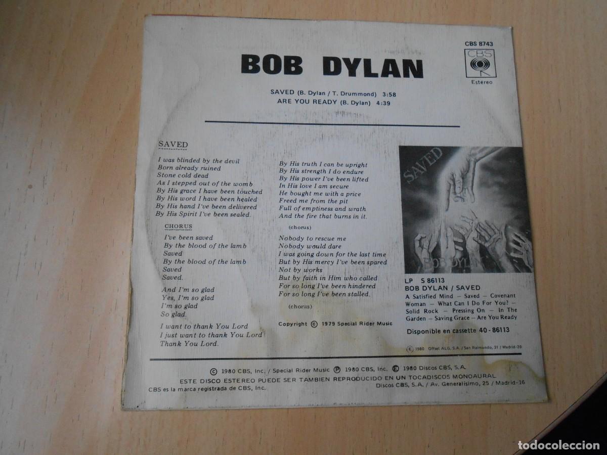 Discos de vinilo: BOB DYLAN, SG, SAVED + 1, A&Ntilde;O 1980, CBS 8743 - Foto 2
