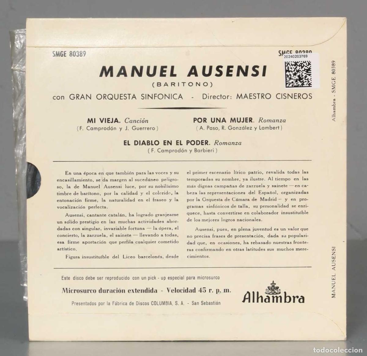 Discos de vinilo: EP. Manuel Ausensi &ndash; Mi Vieja - Foto 2