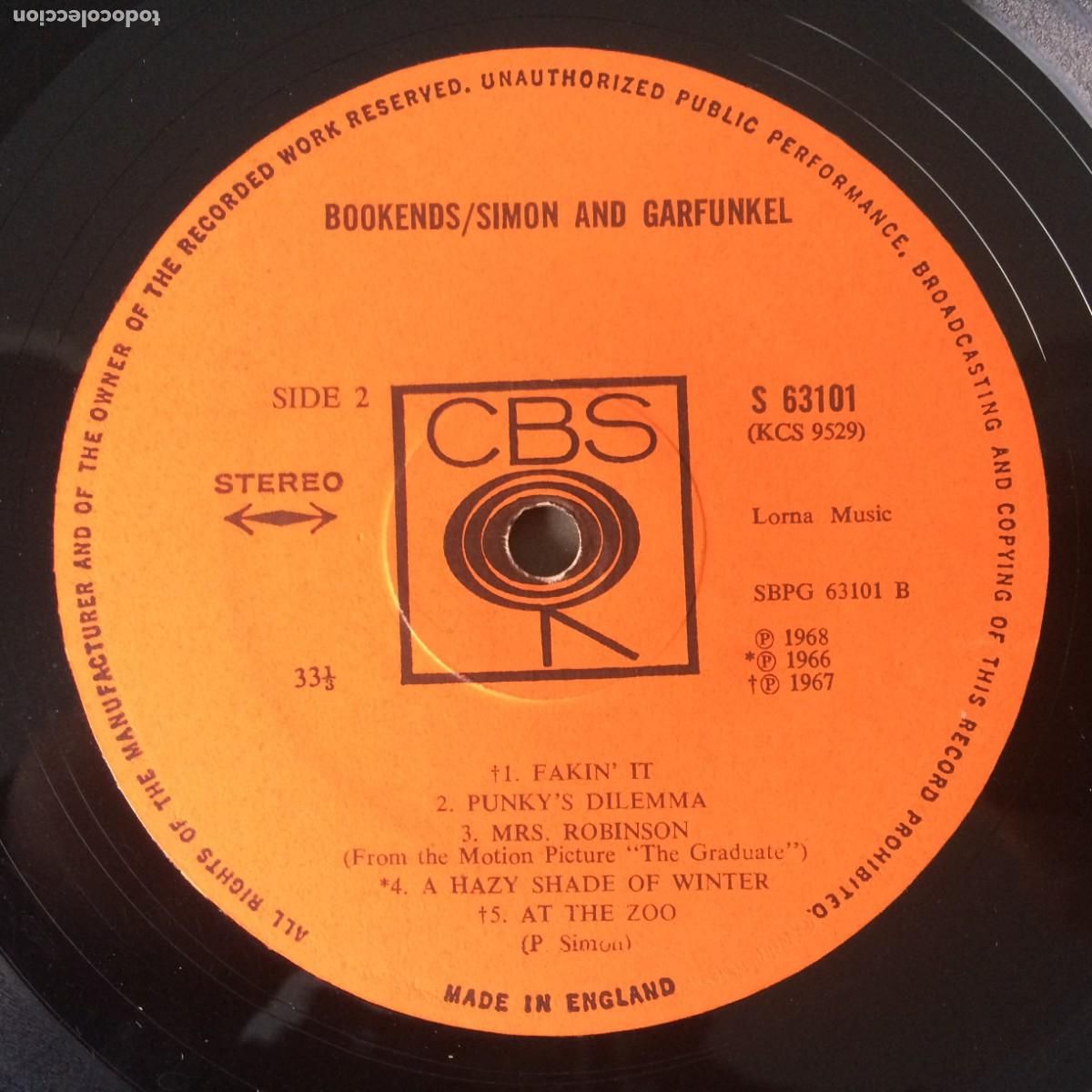Discos de vinilo: Simon & Garfunkel &lrm;&ndash; Bookends , UK 1968 CBS* - Foto 4