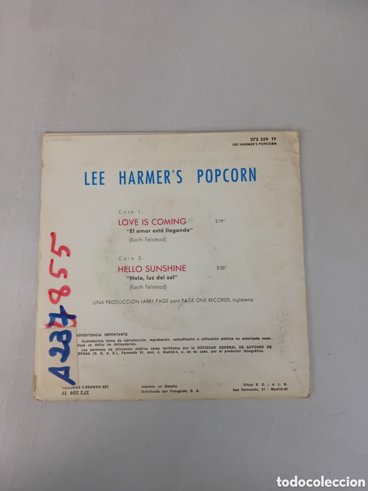 Discos de vinilo: LEE HARMERS POPCORN. LOVE IS COMING - Foto 2
