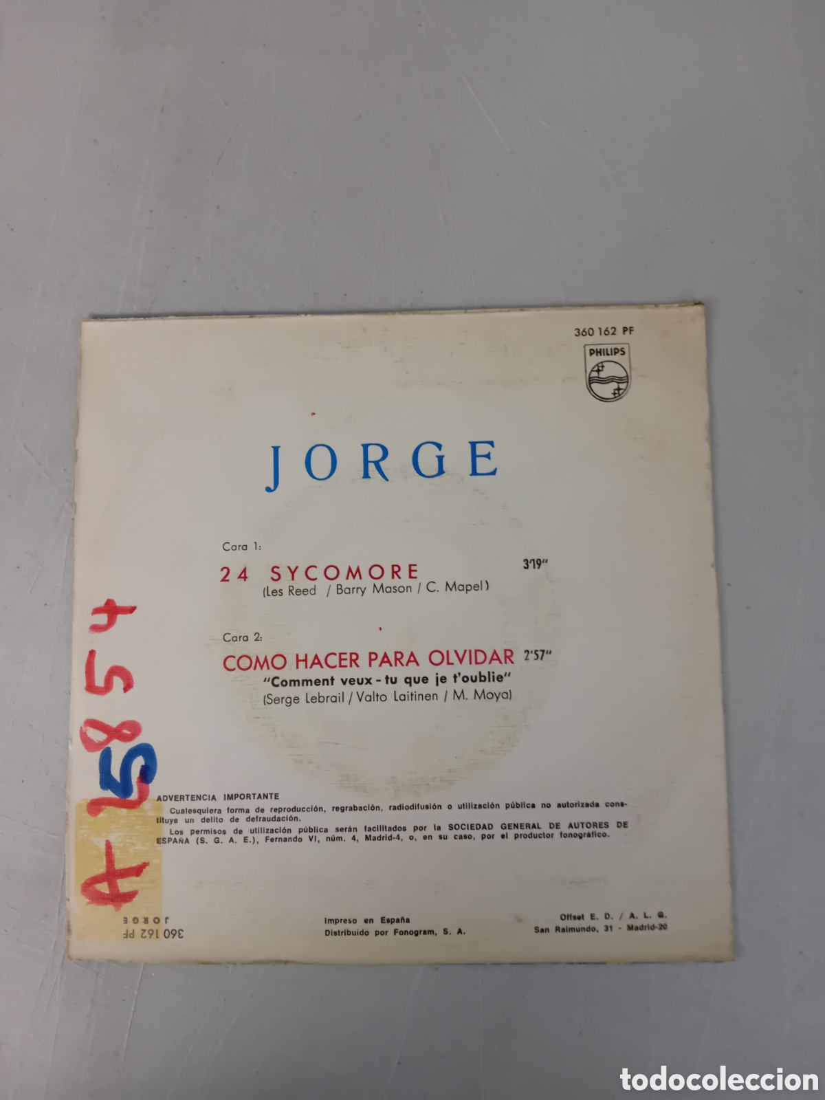 Discos de vinilo: JORGE. 24 SYCOMORE - Foto 2