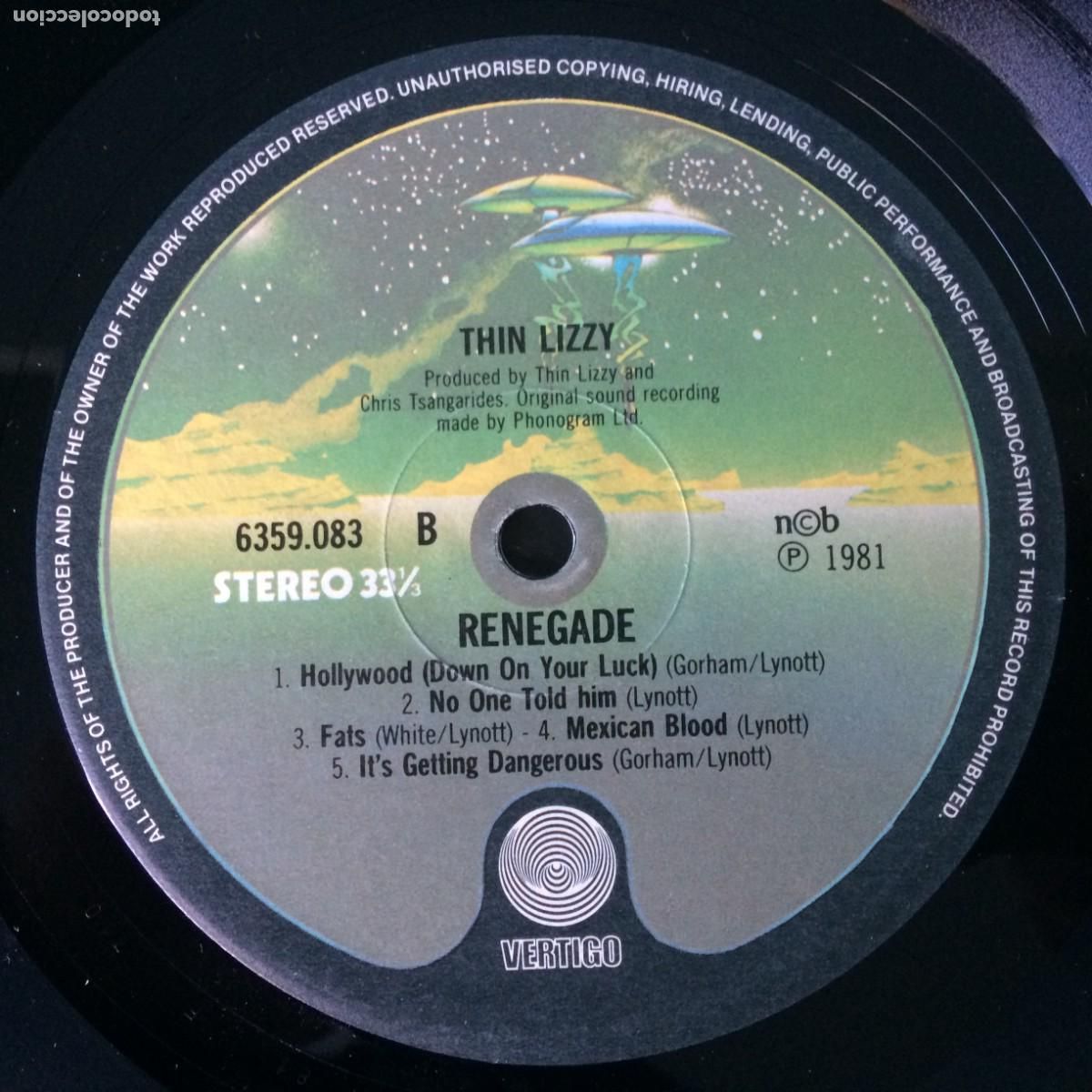 Discos de vinilo: Thin Lizzy &lrm;&ndash; Renegade , Scandinavia 1981 Vertigo* - Foto 4