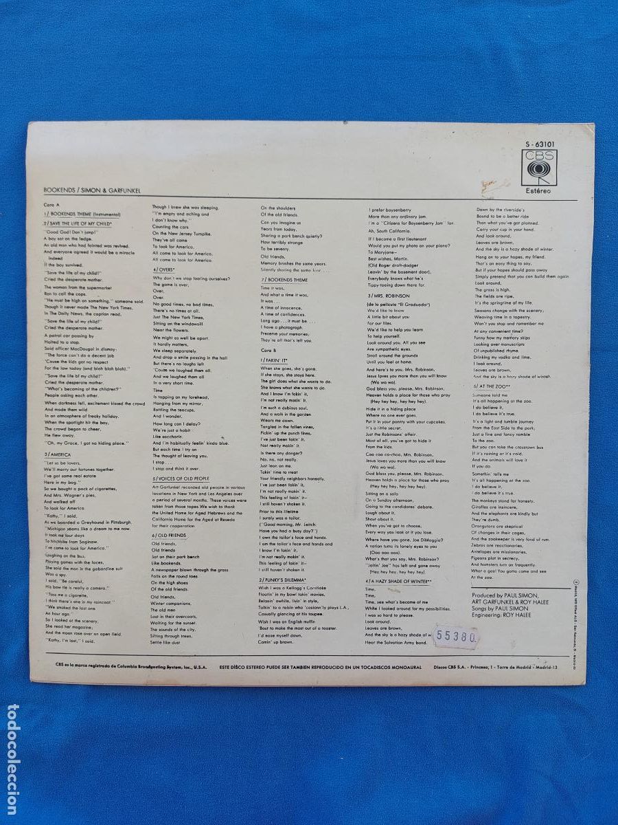 Discos de vinilo: SIMON AND GARFUNKEL - BOOKENDS - Foto 3