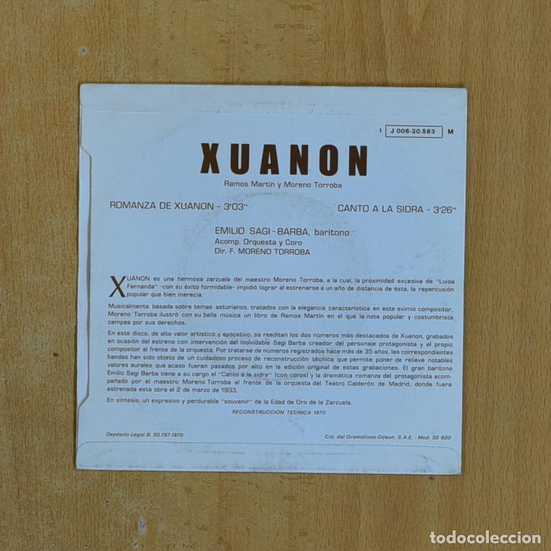Discos de vinilo: EMILIO SAGI BARBA - XUANON - SINGLE - Foto 2