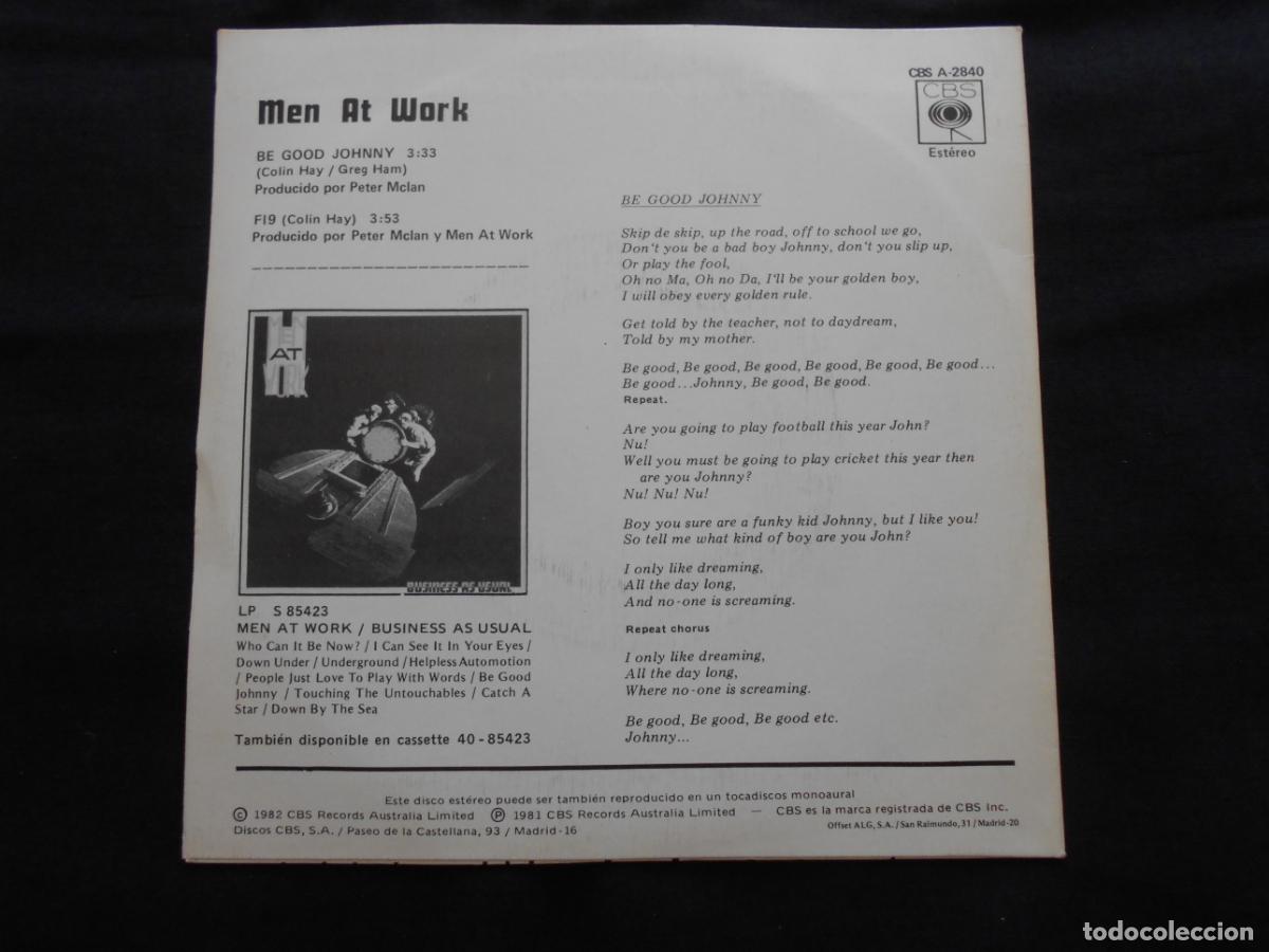 Discos de vinilo: MEN AT WORK // BE GOOD JOHNNY - F19 - Foto 2