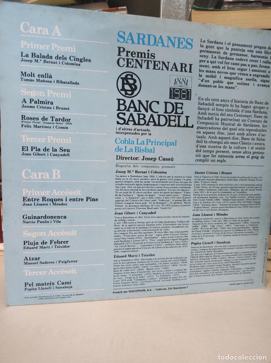 Discos de vinilo: SARDANES COBLA DE LA PRINCIPAL DE LA BISBAL - Foto 2