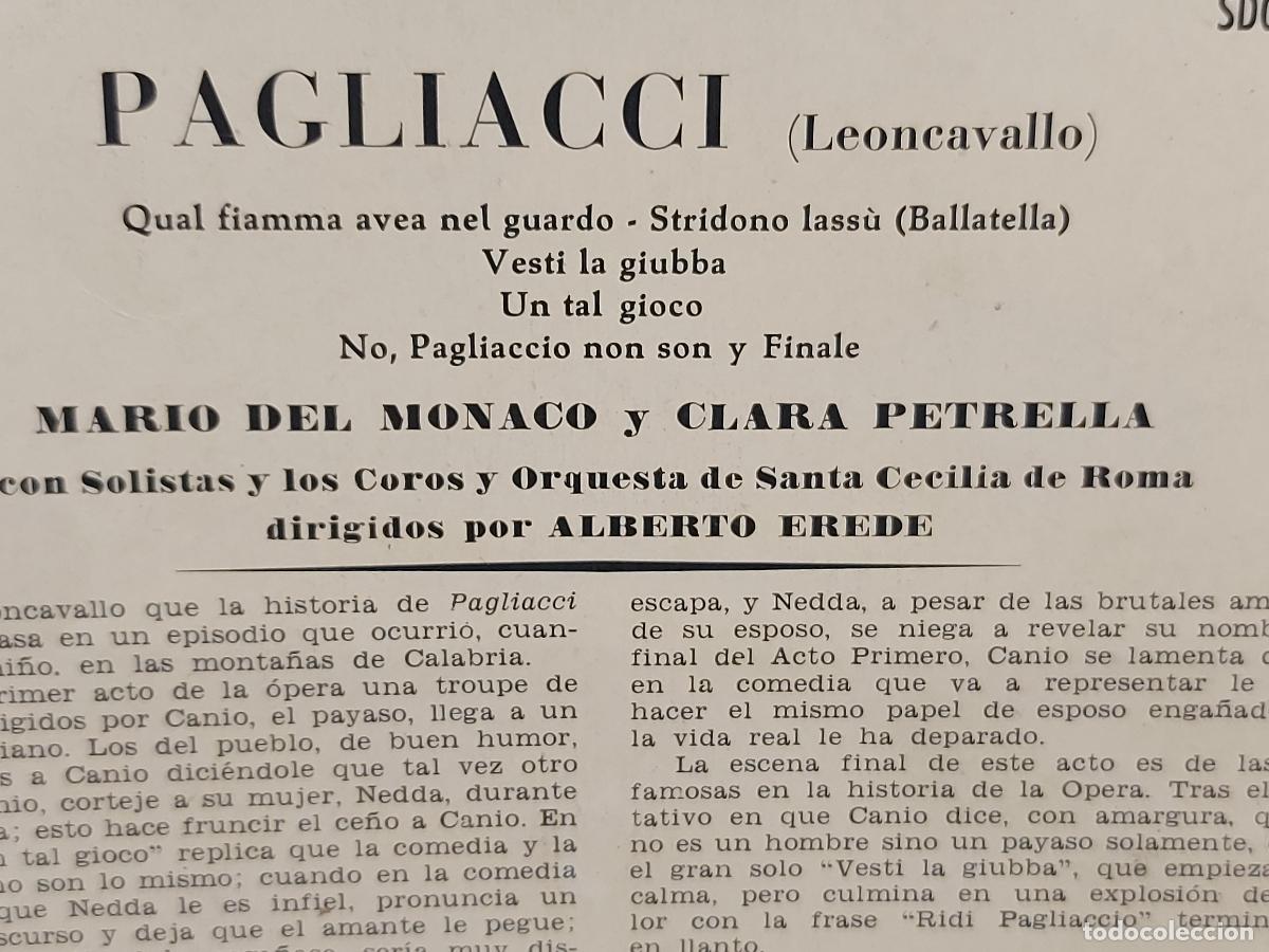 Discos de vinilo: PAGLIACCI / M. DEL MONACO-PETRELLA / DIR: A. EREDE / EP-DECCA-1957 / MBC. ***/*** - Foto 3