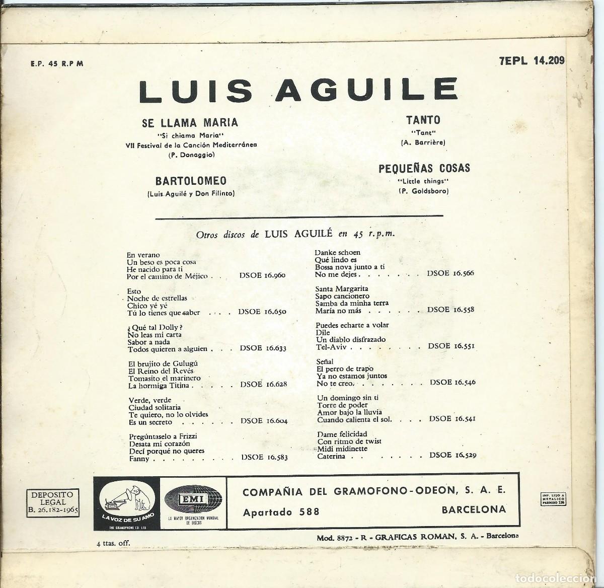 Discos de vinilo: Luis Aguile Se llama Mar&iacute;a. - Foto 2