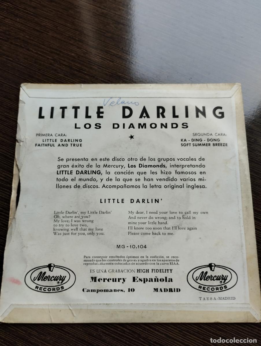 Discos de vinilo: Disco single Los Diamonds Little Darling - Foto 2