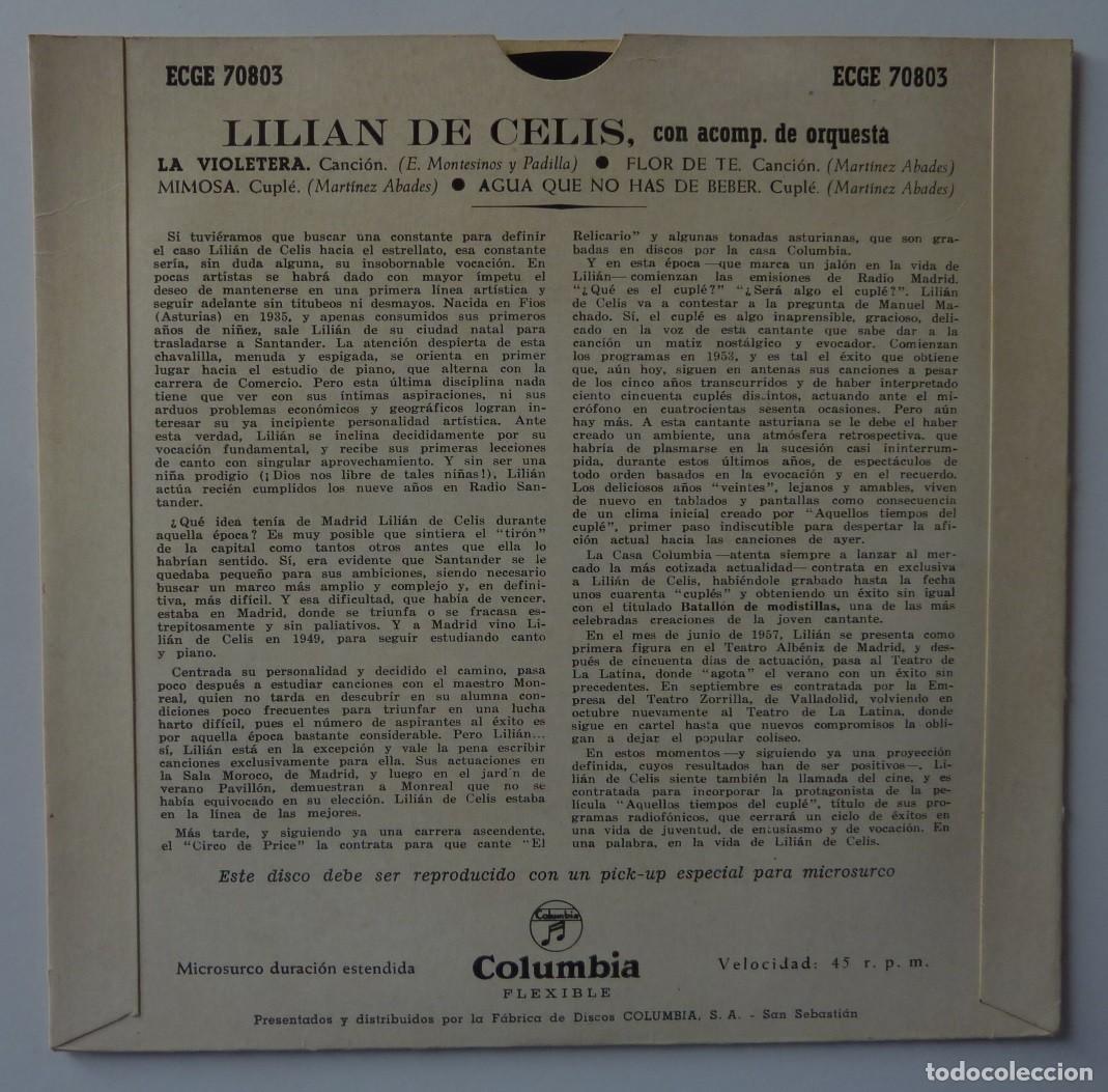 Discos de vinilo: LILIAN DE CELIS // LA VIOLETERA+3 // 1958 // EP - Foto 2