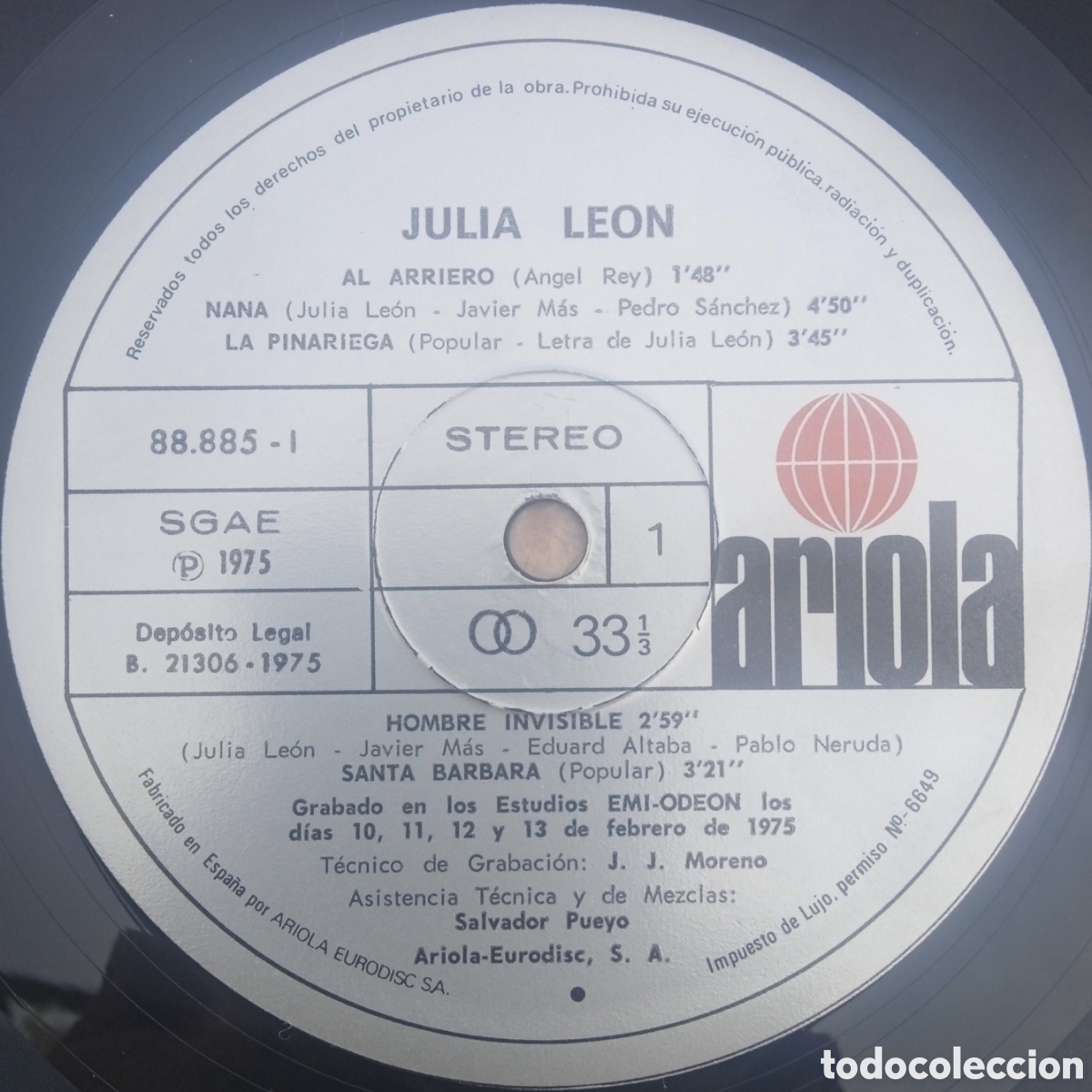 Discos de vinilo: Disco de vinilo Julia Le&oacute;n - Foto 4