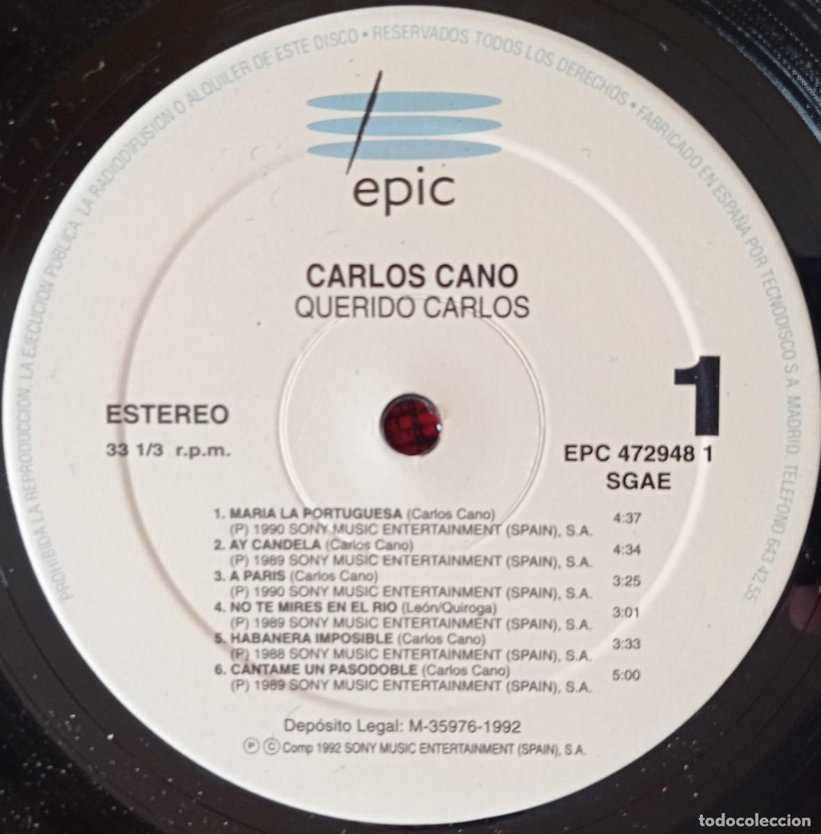 Discos de vinilo: CARLOS CANO ** Querido Carlos ** VINILO LP 1992 - Foto 3