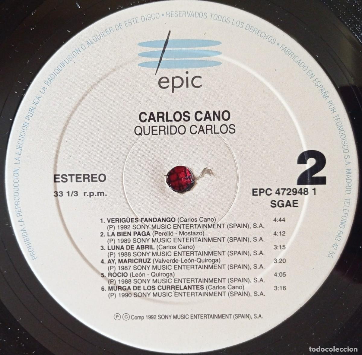 Discos de vinilo: CARLOS CANO ** Querido Carlos ** VINILO LP 1992 - Foto 4