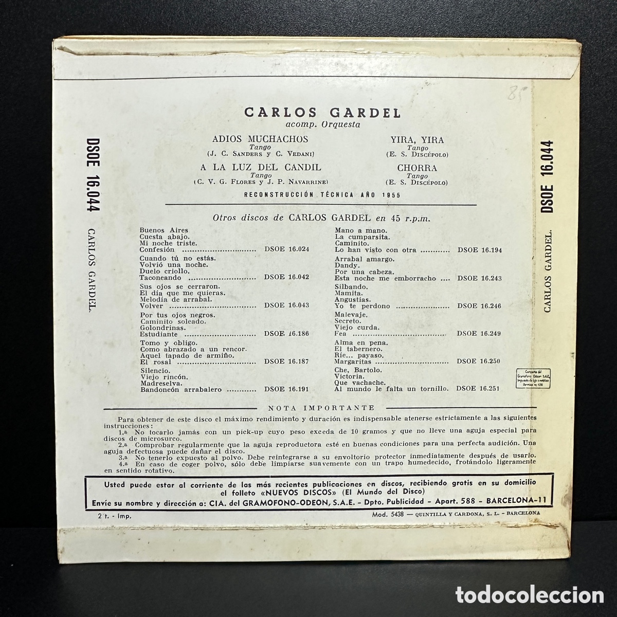 Discos de vinilo: Carlos Gardel - Adi&oacute;s Muchachos (7&rdquo;, EP, Comp) - Foto 2