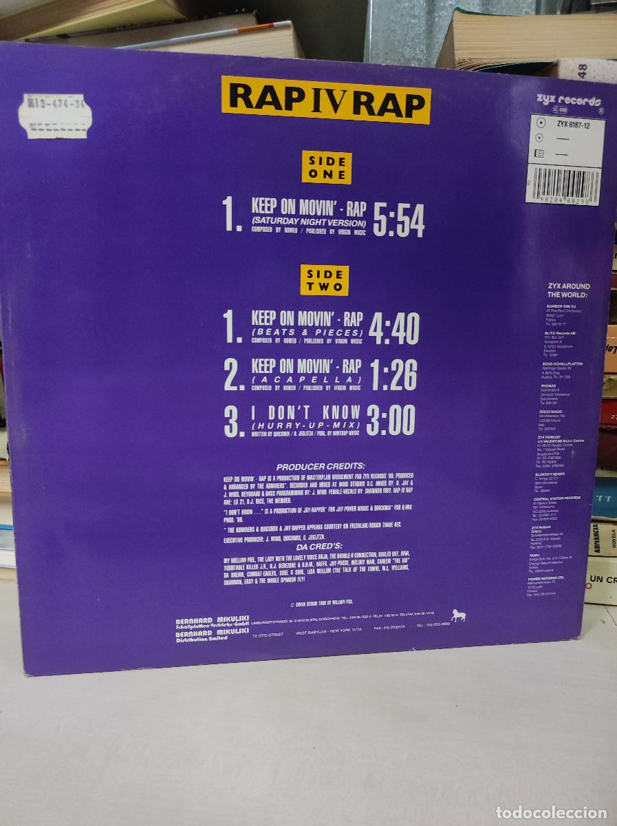 Discos de vinilo: Rap IV Rap &ndash; Keep On Movin (The Rap Version) - Foto 2