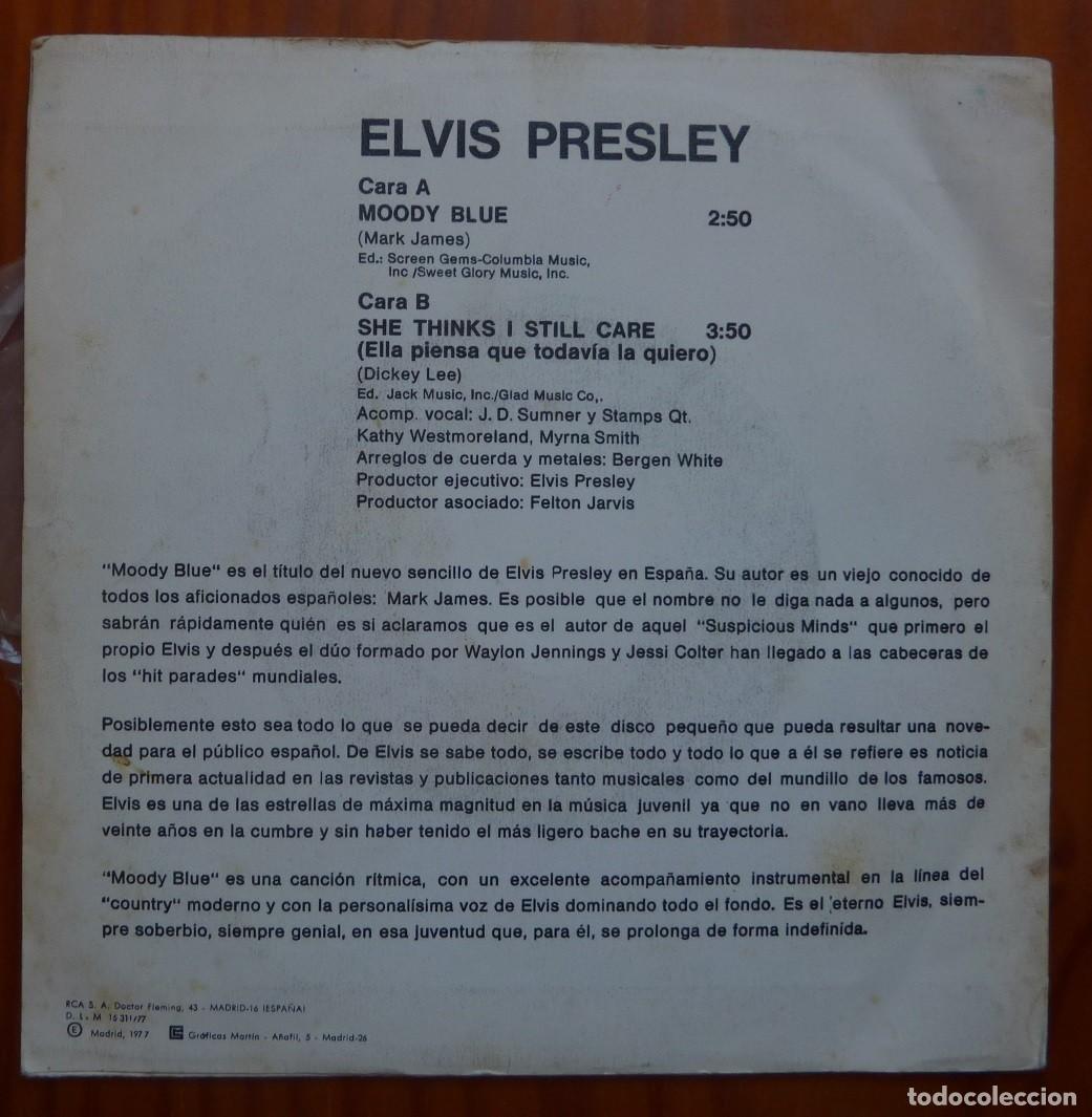 Discos de vinilo: ELVIS PRESLEY / MOODY BLUE / 1977 / SINGLE - Foto 2