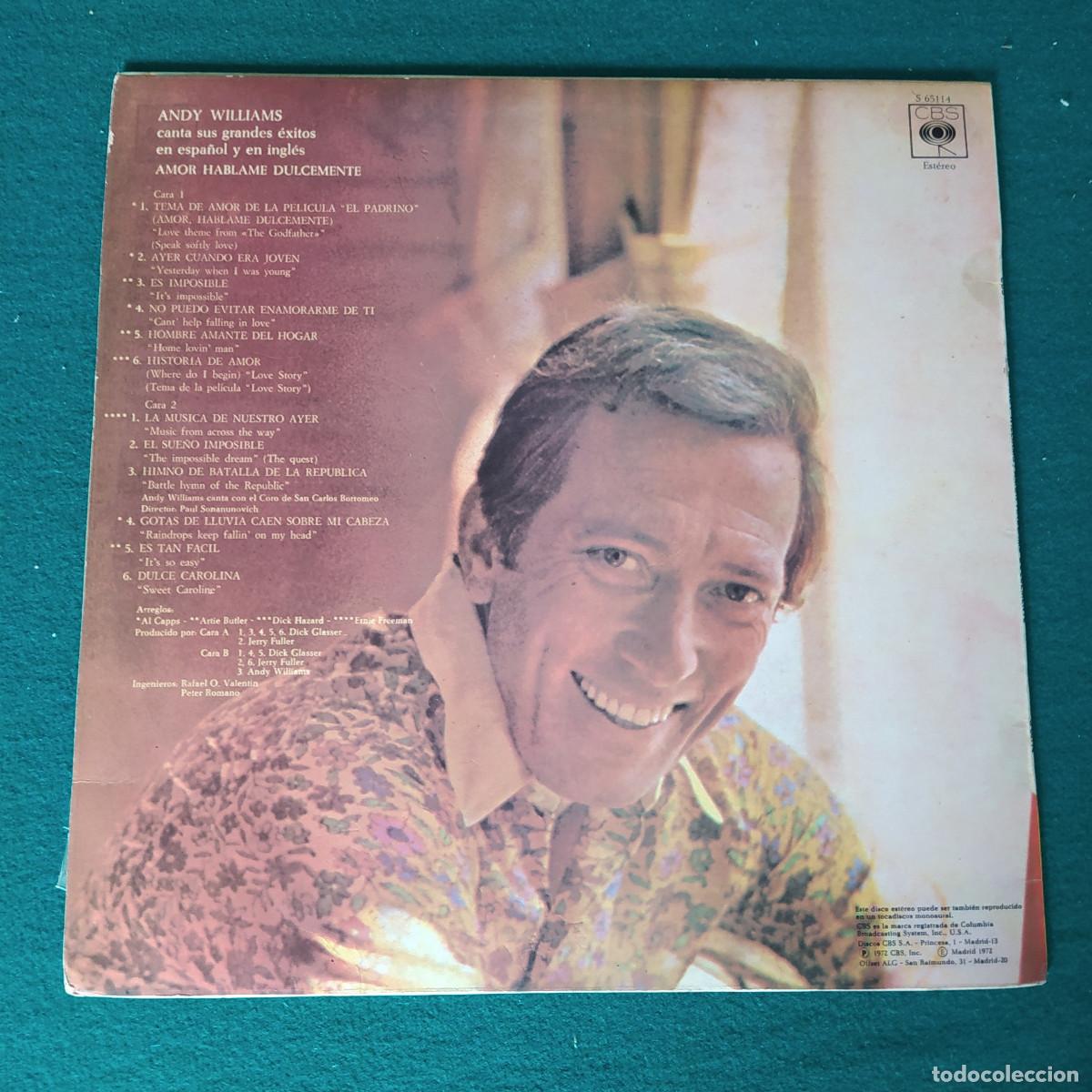 Discos de vinilo: Andy Williams &ndash; Amor Hablame Dulcemente - Foto 2