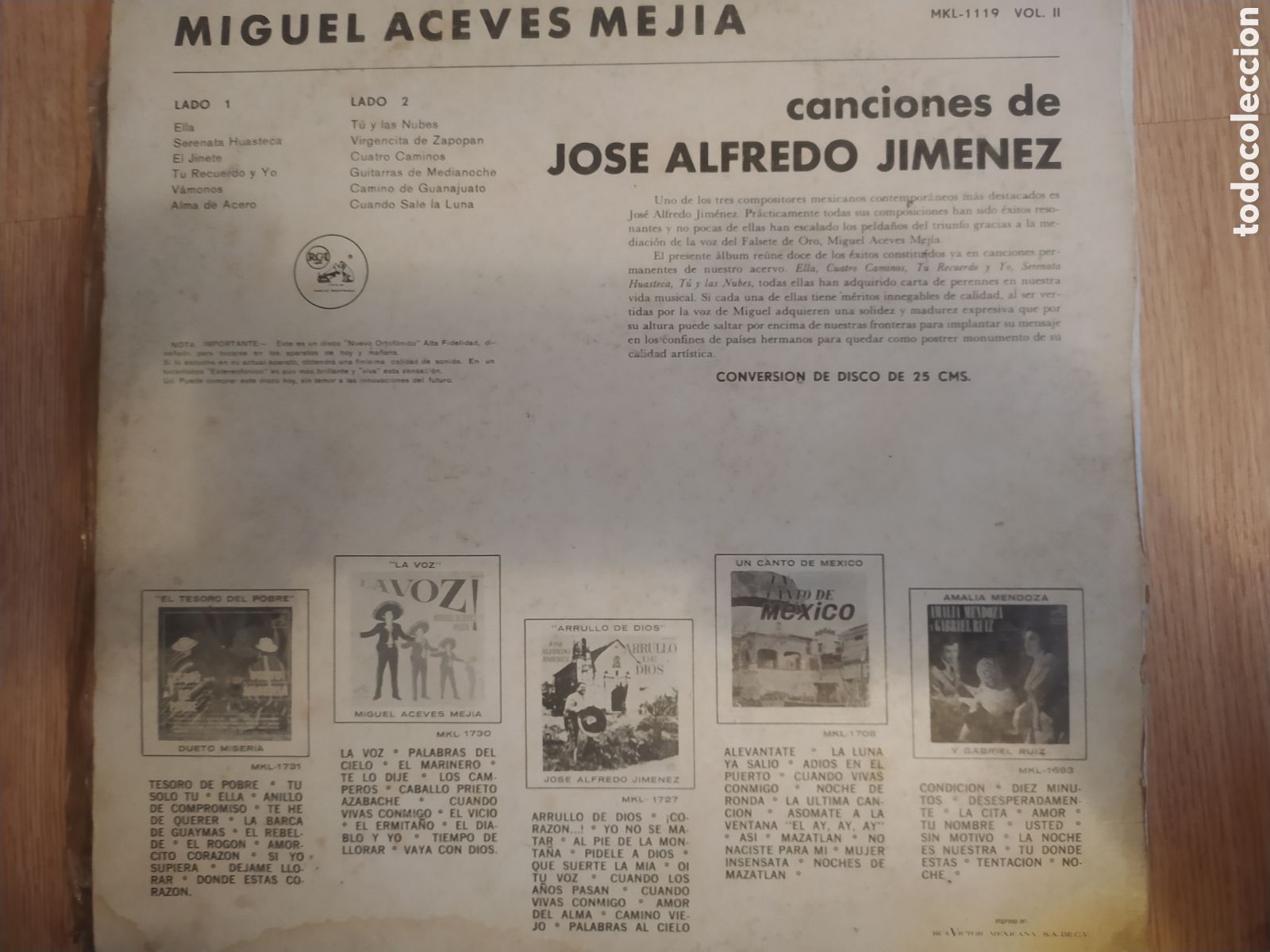 Discos de vinilo: Miguel Aceves Mejia Lp - Foto 2