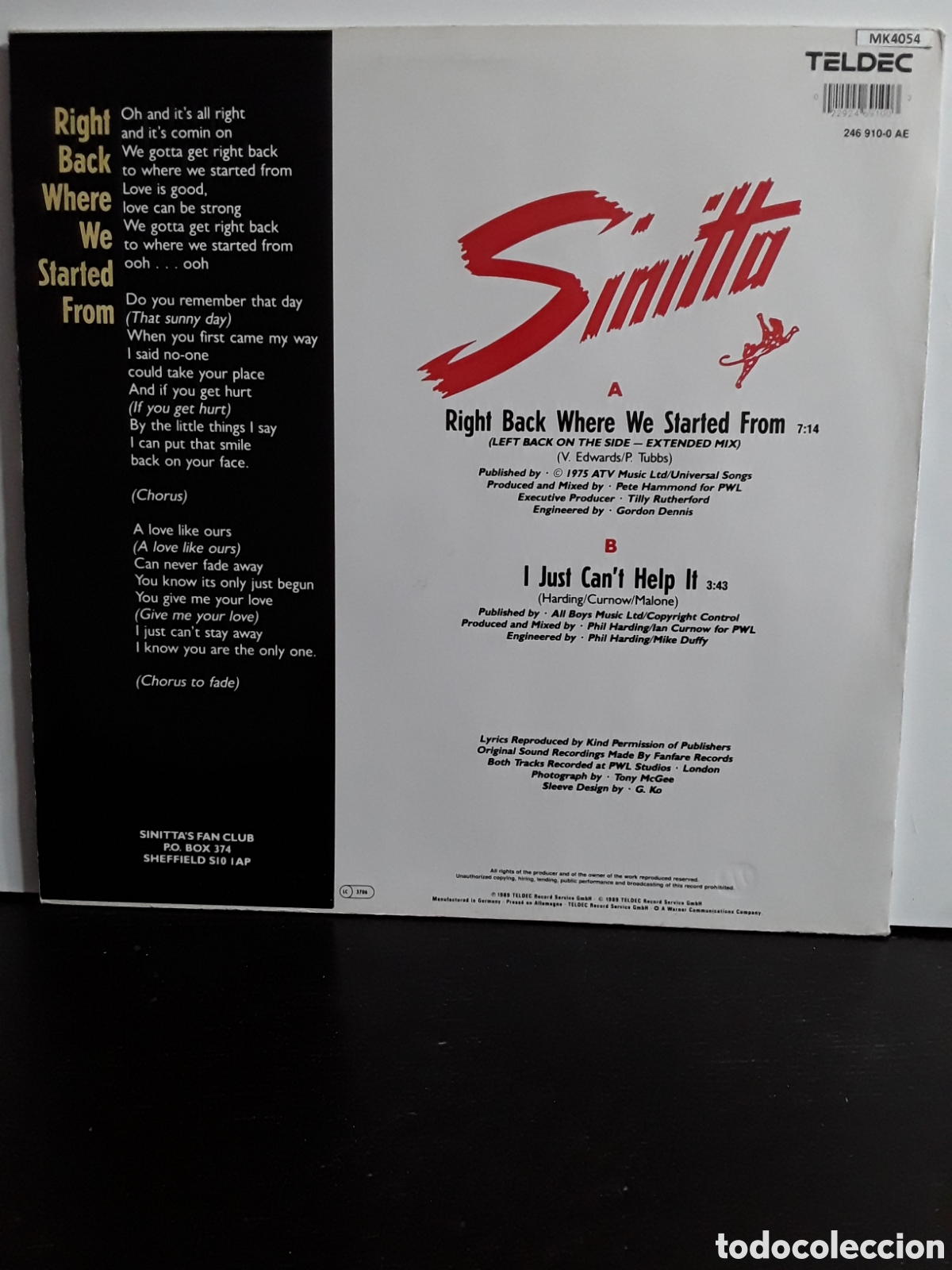 Discos de vinilo: Sinitta &lrm;&ndash; Right Back Where We Started From - Foto 2
