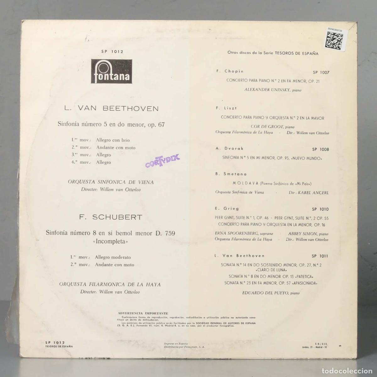 Discos de vinilo: LP. BEETHOVEN. SCHUBERT. OP 67. D 759. VAN OTTERLOO - Foto 2