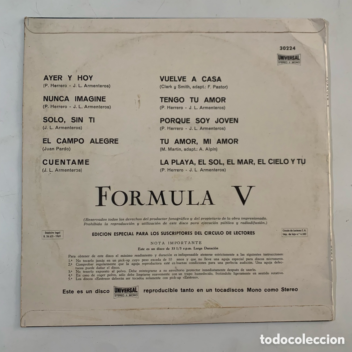 Discos de vinilo: lp 10 formula V de 1969 - Foto 2