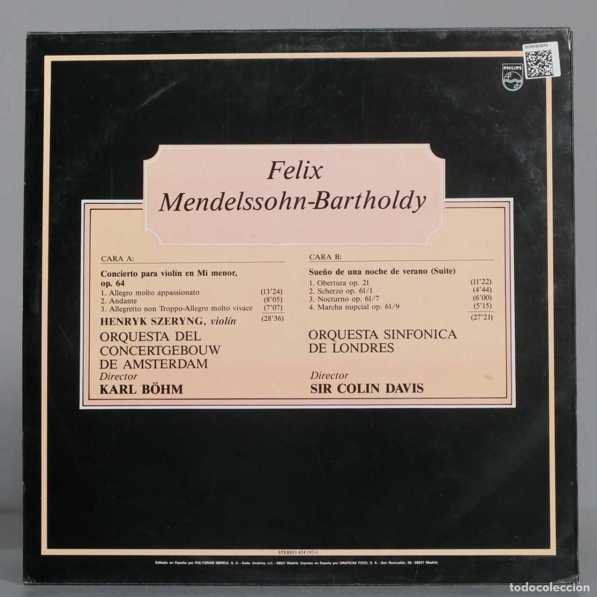 Discos de vinilo: LP. MENDELSSOHN. OP 64. DAVIS - Foto 2