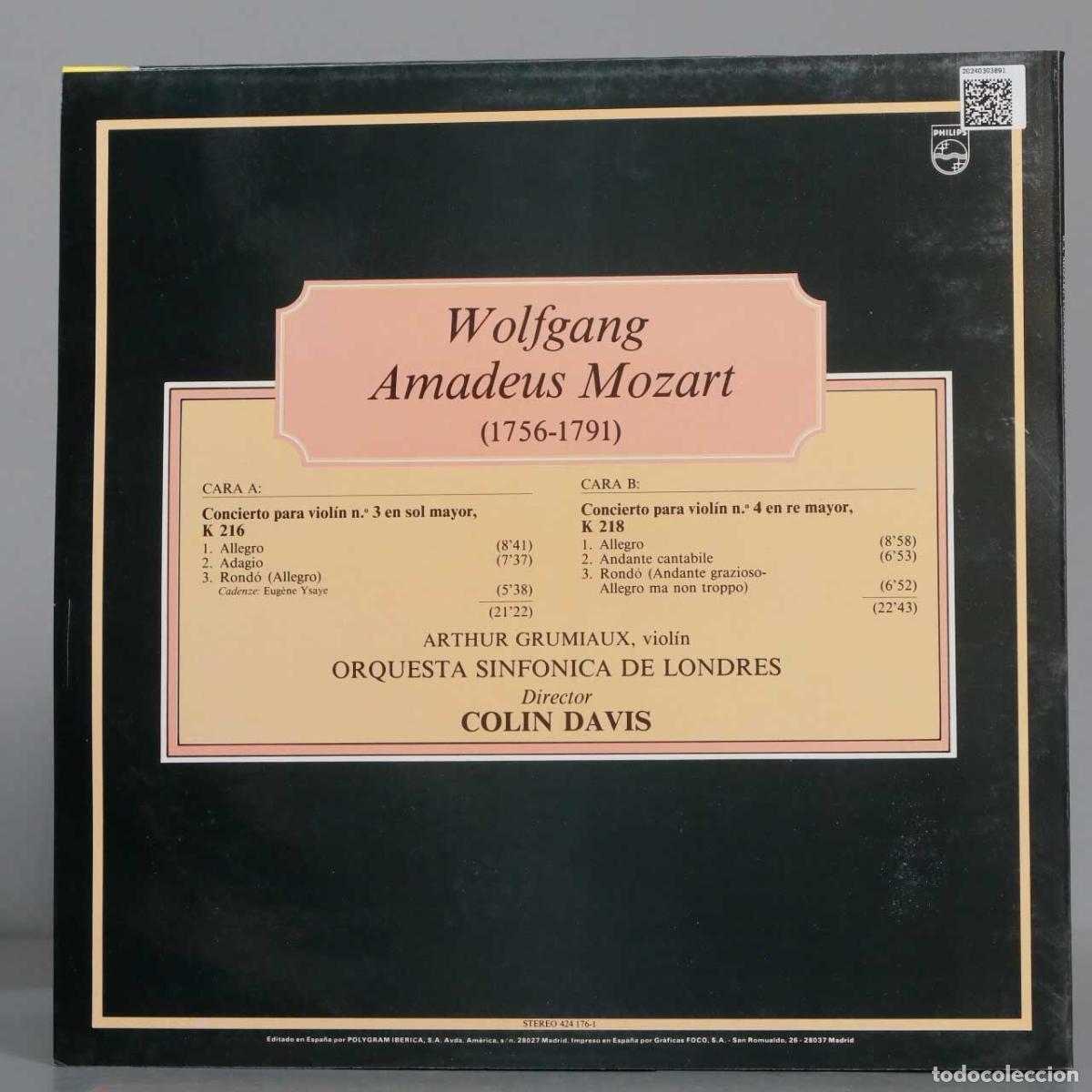 Discos de vinilo: LP. MOZART. K 216 218. DAVIS - Foto 2