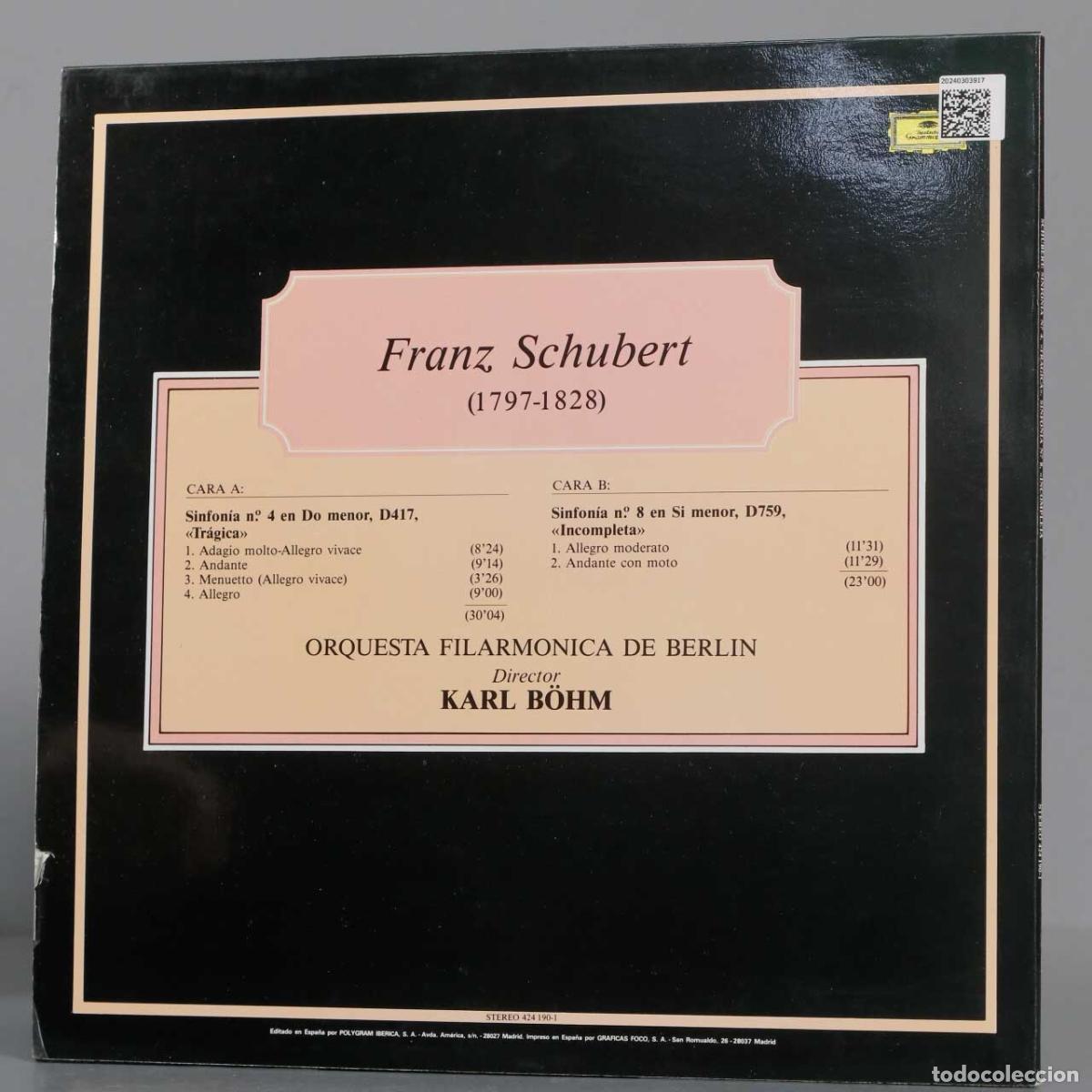 Discos de vinilo: LP. SCHUBERT. D 417 759. BOHM - Foto 2