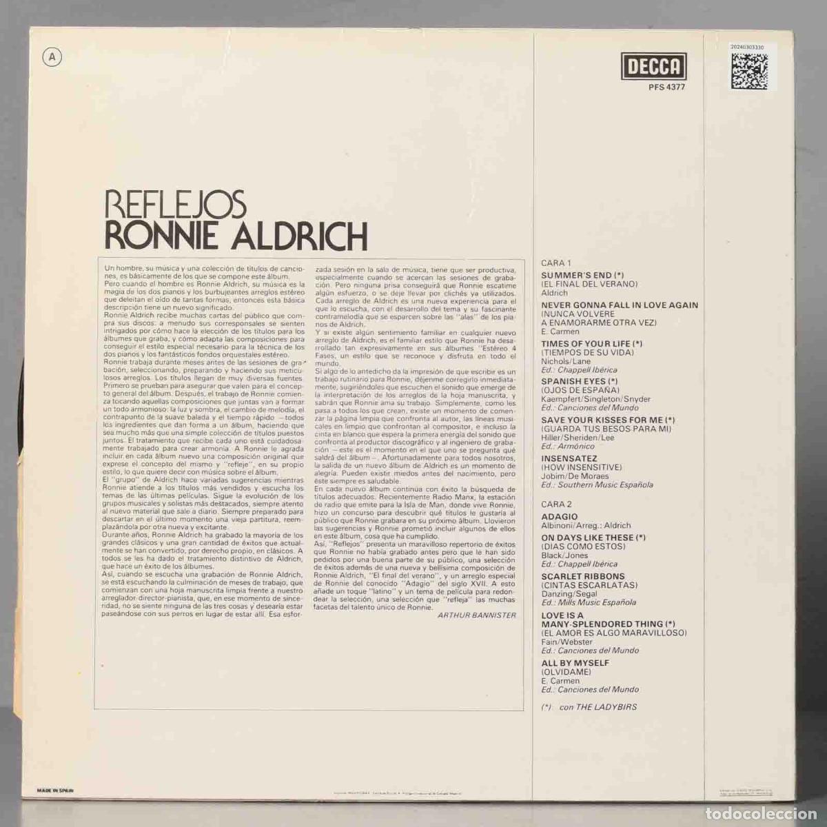 Discos de vinilo: LP. Ronnie Aldrich &ndash; Reflejos - Foto 2