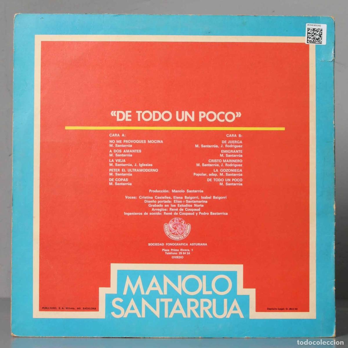 Discos de vinilo: LP. Manolo Santarr&uacute;a &ndash; De Todo Un Poco - Foto 2