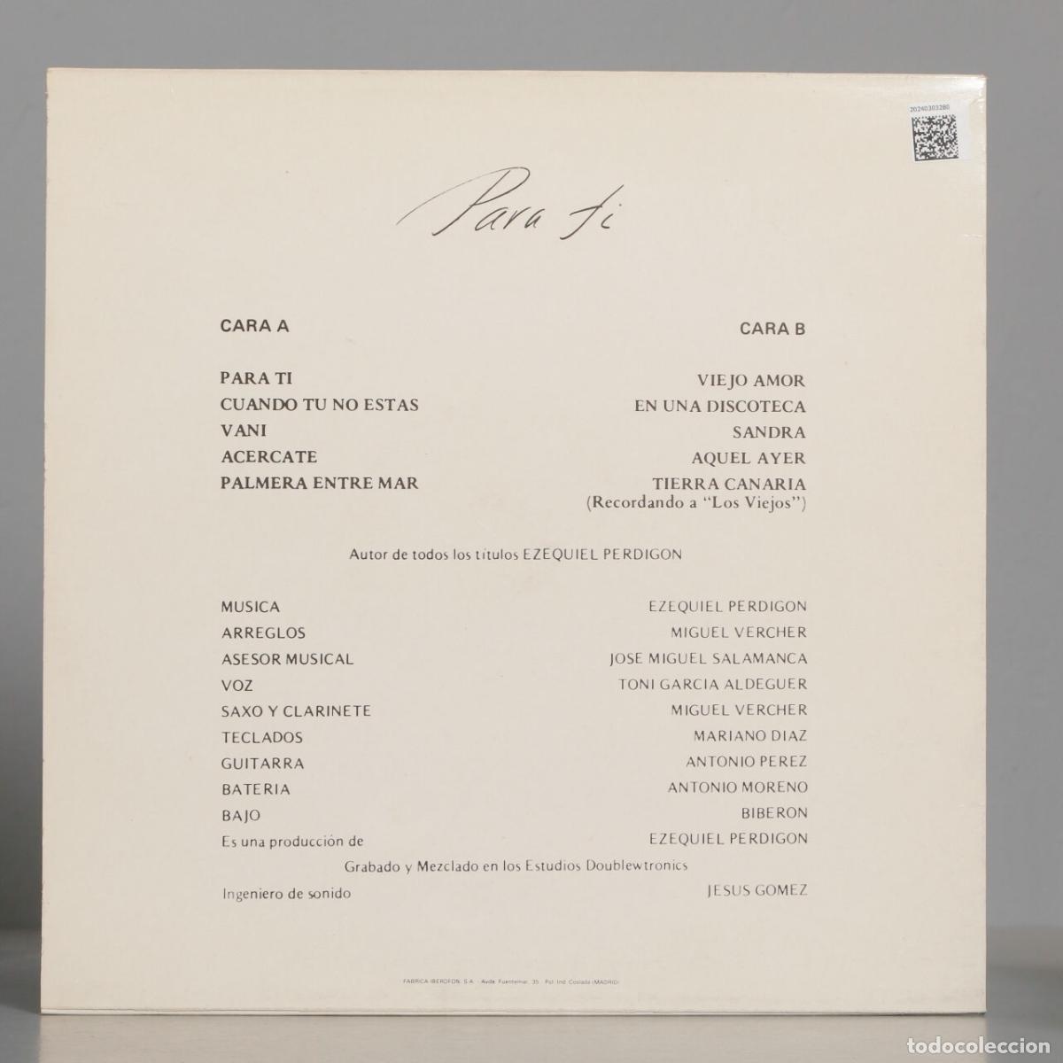 Discos de vinilo: LP. EZEQUIEL PERDIGON - PARA TI - Foto 2