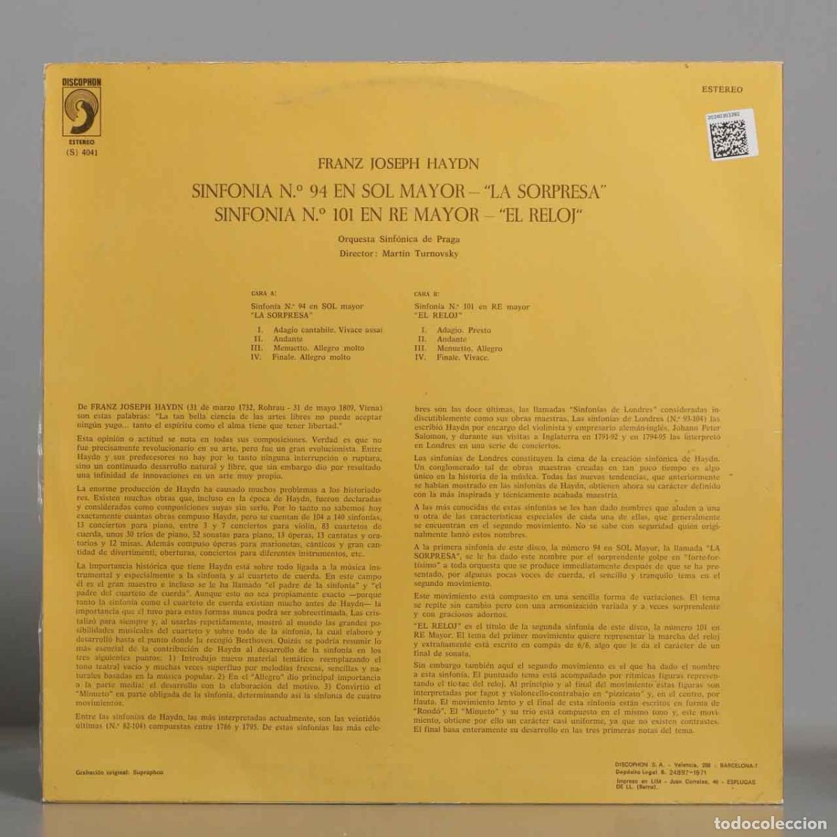 Discos de vinilo: LP. HAYDN. SINFONIA 94 101. TURNOVSKY - Foto 2