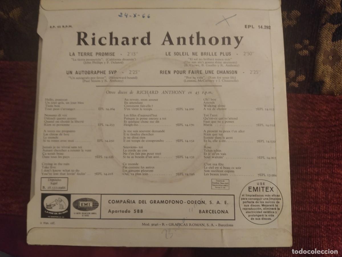 Discos de vinilo: Richard Anthony ep la terre promises +3spa 1966 - Foto 2