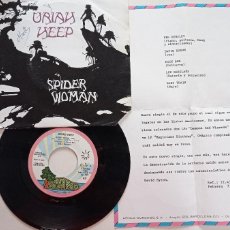 Discos de vinilo: URIAH HEEP - SPIDER WOMAN - SINGLE ESPAÑA ISLAND CON HOJA PROMOCIONAL PRENSA 1972 // HARD ROCK METAL