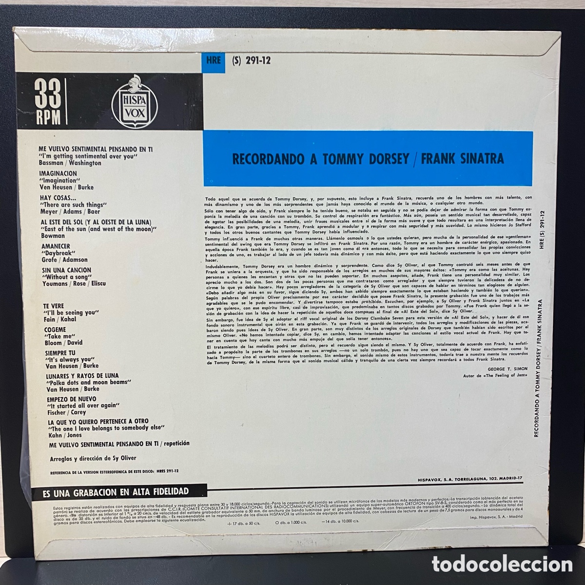 Discos de vinilo: Frank Sinatra - I Remember Tommy (LP, Album, Mono, Gatefold) - Foto 2