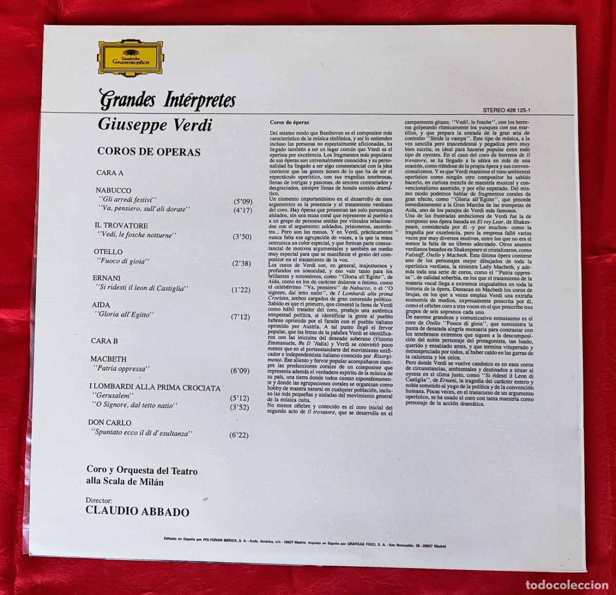 Discos de vinilo: ABBADO. VERDI. COROS DE &Oacute;PERAS. - Foto 2