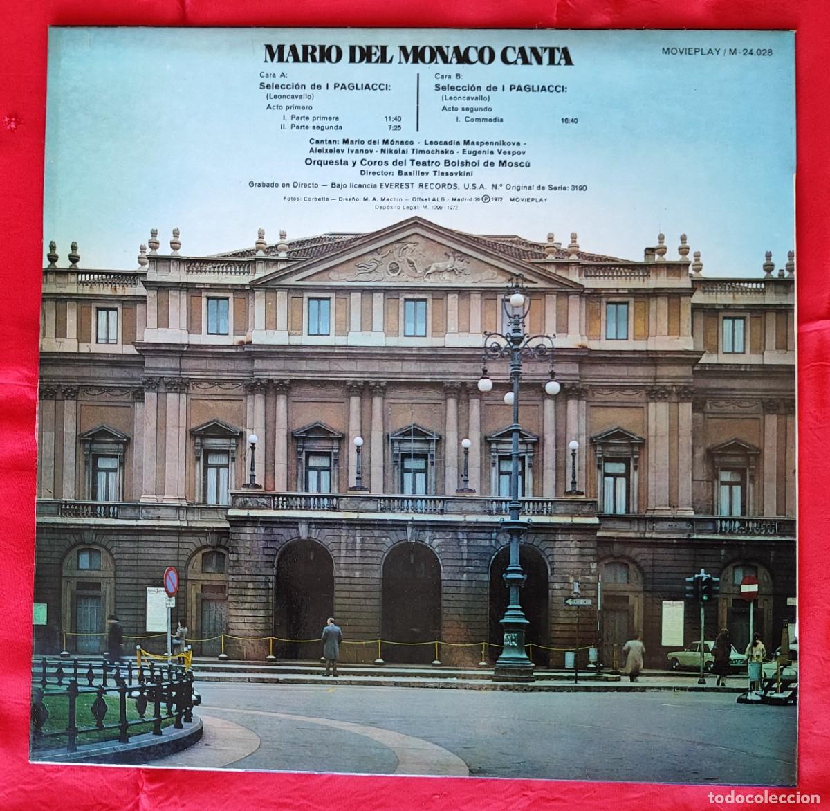 Discos de vinilo: MARIO DEL MONACO CANTA. I PAGLIACCI (LEONCAVALLO). - Foto 2