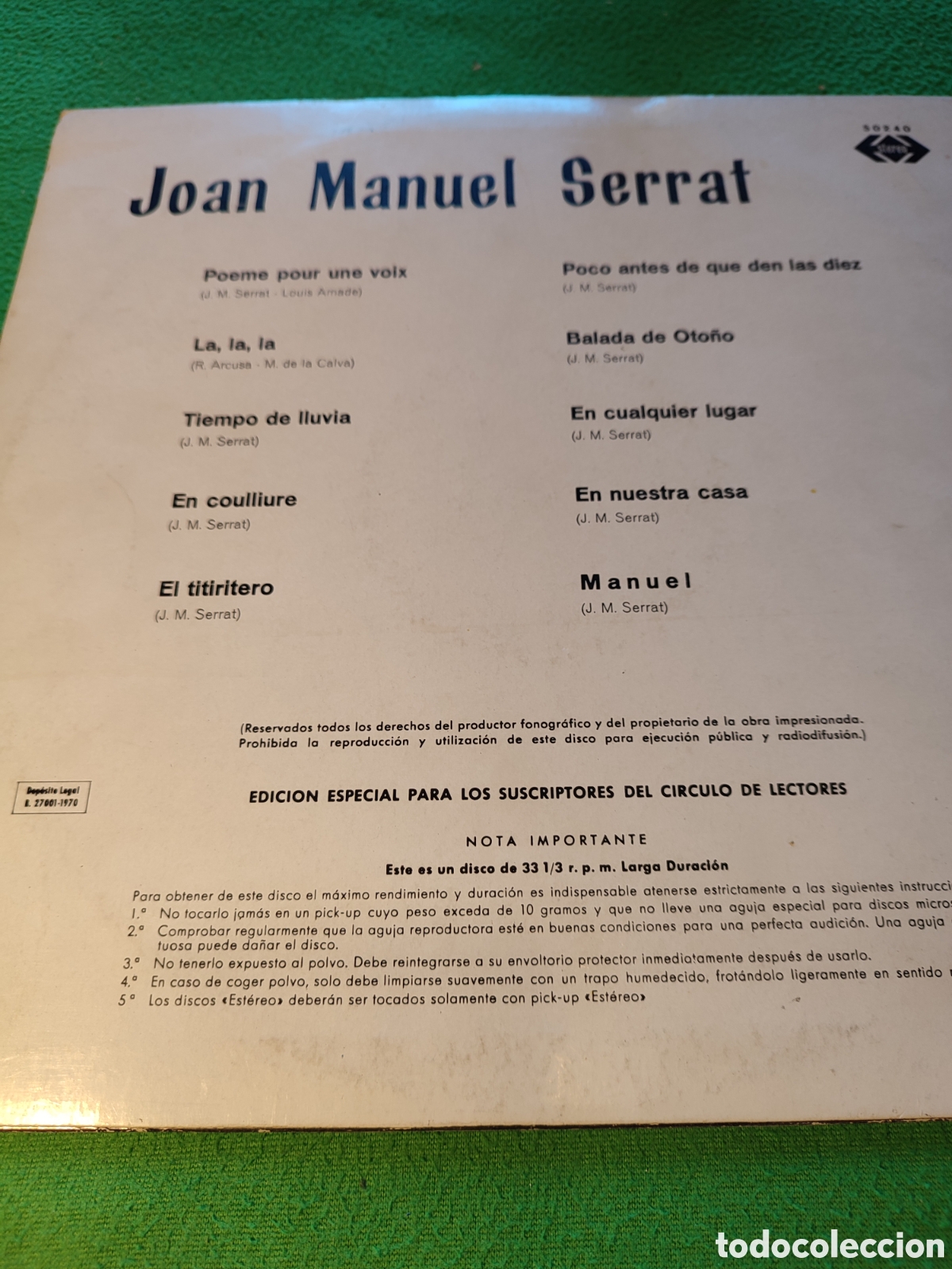 Discos de vinilo: Joan Manuel Serrat - Same - Foto 2