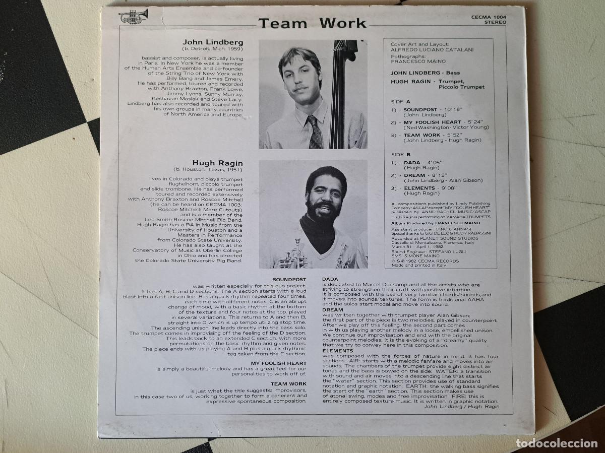 Discos de vinilo: LP John Lindberg, Hugh Ragin &ndash; Team Work 1982 JAZZ - Foto 2