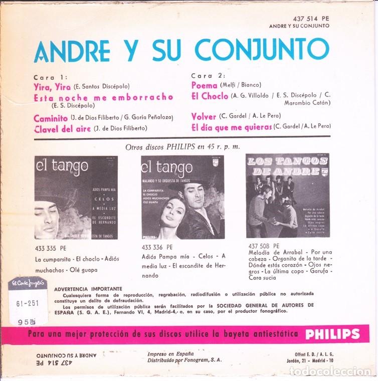 Discos de vinilo: Andr&eacute; y su Conjunto &ndash; Tangos &ndash; PHILIPS 437 514 &ndash; 1966 - Foto 2