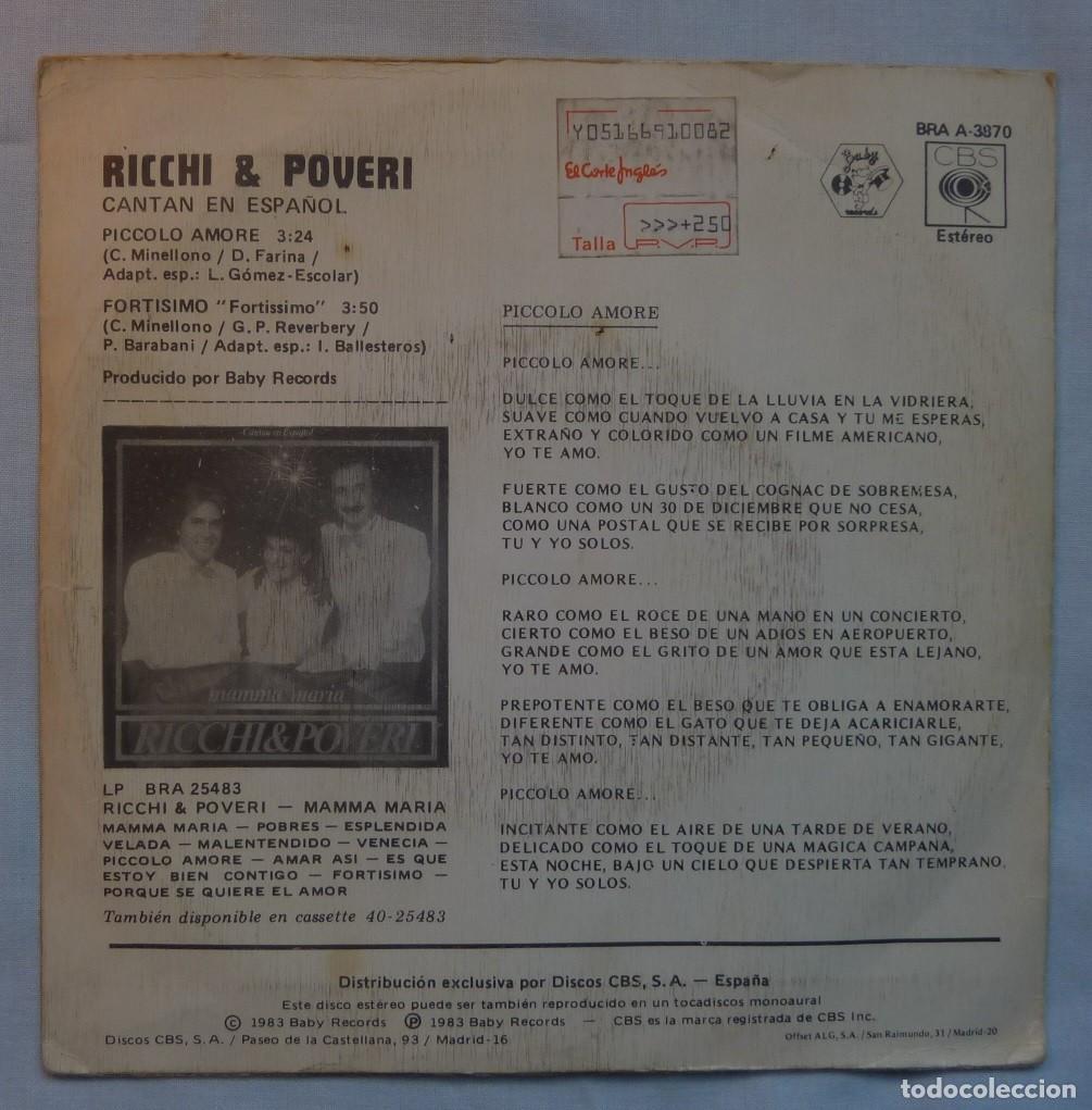 Discos de vinilo: RICCHI E POVERI // PICCOLO AMORE // 1983 // SINGLE - Foto 2